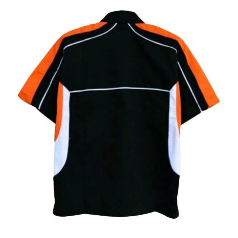 Kemeja Seragam Kerja Pria Lengan Pendek Hitam Orange ENZINO SPORT