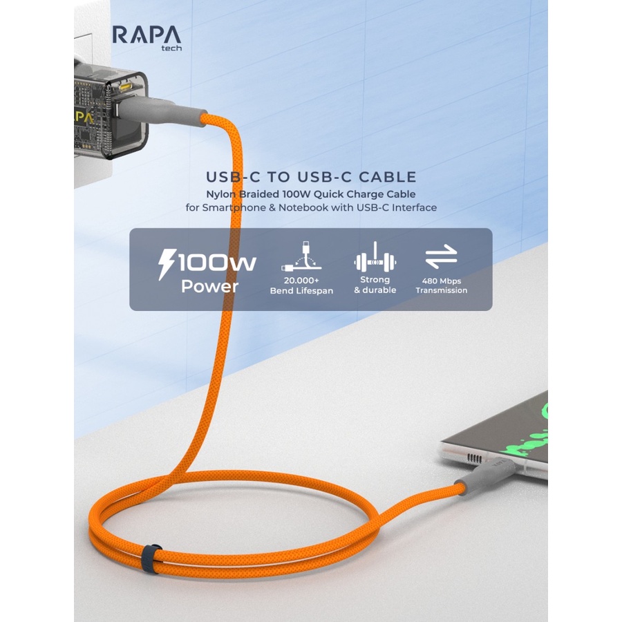 Kabel RAPAtech DC2023 LINE MAX I USB Type C to C Cable 100W Super Fast