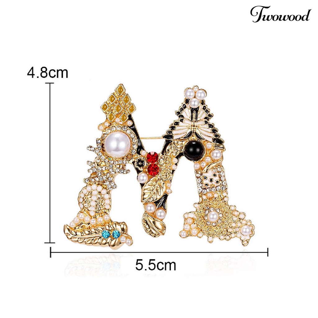 Twowood Enamel Bros Pin Muti-Warna Fashion Bentuk Huruf Wanita Berlian Imitasi Mutiara Imitasi Brooch Pin Untuk Pesta