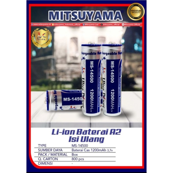 Baterai Ultrafire Mitsuyama MS-14500 1200Mah ada kepala