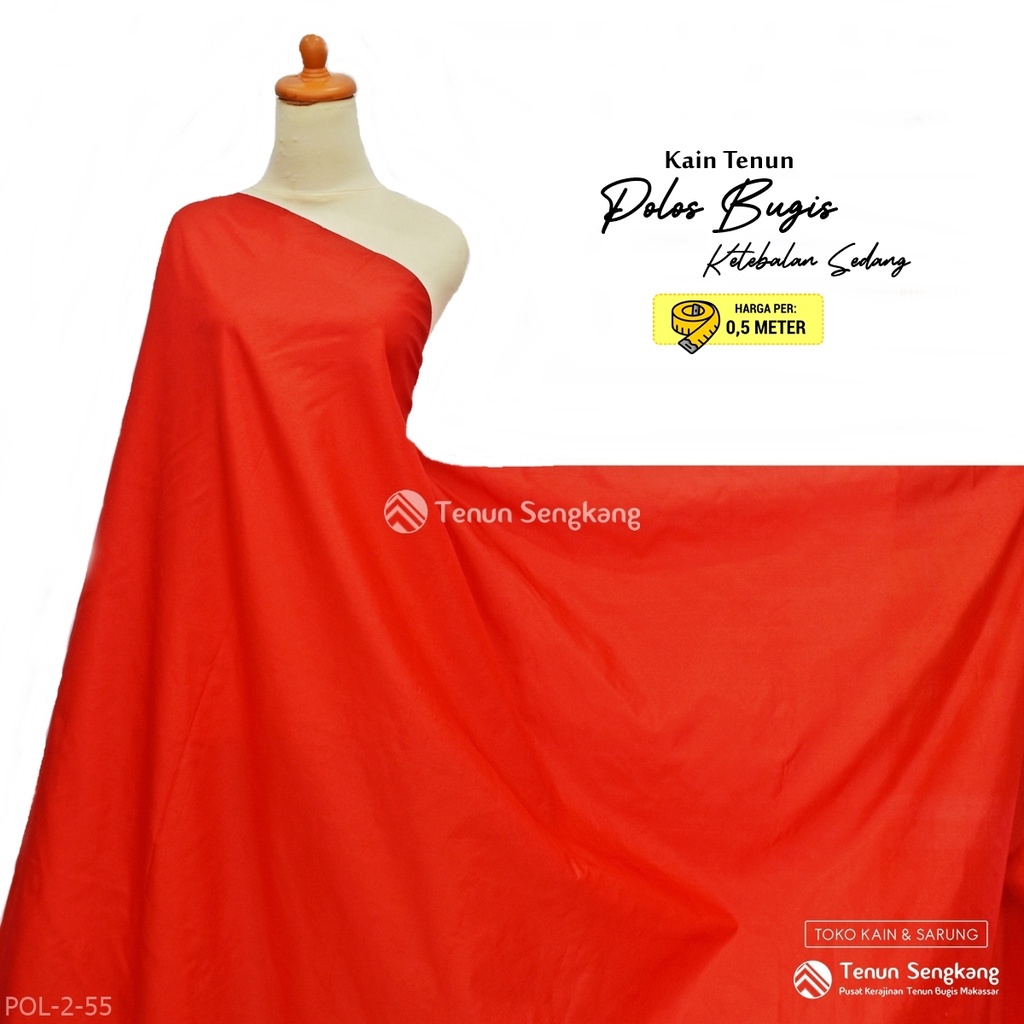 Kain Tenun Polos Ketebalan Sedang Bahan Viscose Rayon Sutra Bugis Makassar Merah - Tenun Sengkang PO
