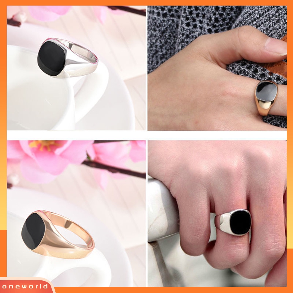 {oneworld} Solid Dipoles Stainless Steel Band Biker Pria Signet Cincin Jari Perhiasan Hadiah