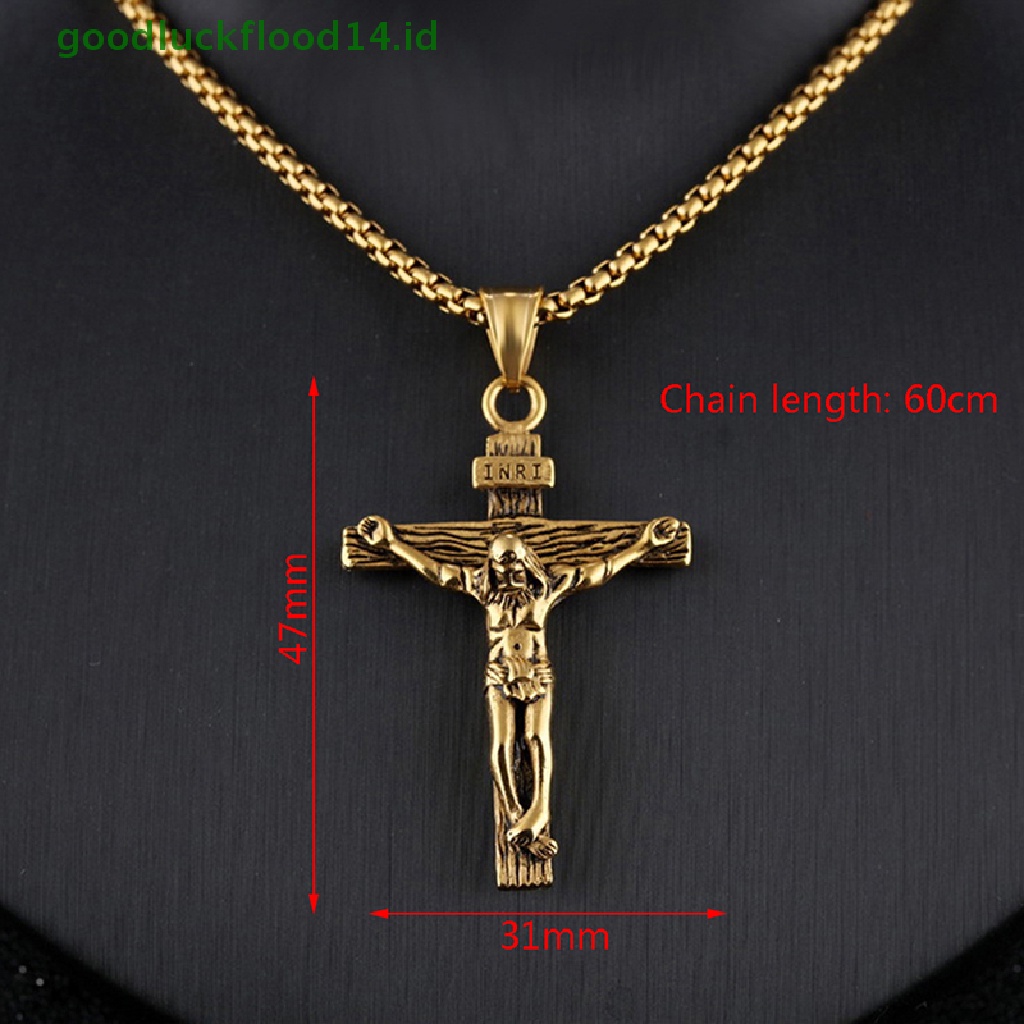 [GOOGFOUR] Pria Perak Stainless Steel Yesus Kristus Salib Salib Liontin Kalung Rantai [TOP]