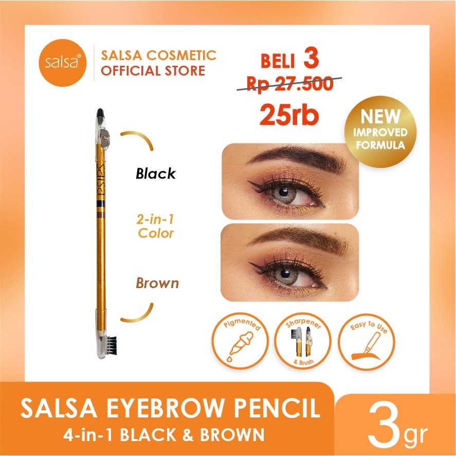 SALSA Eyebrow Pencil - 4in1 Black &amp; Brown Pensil Alis Tahan Lama Serut Rautan