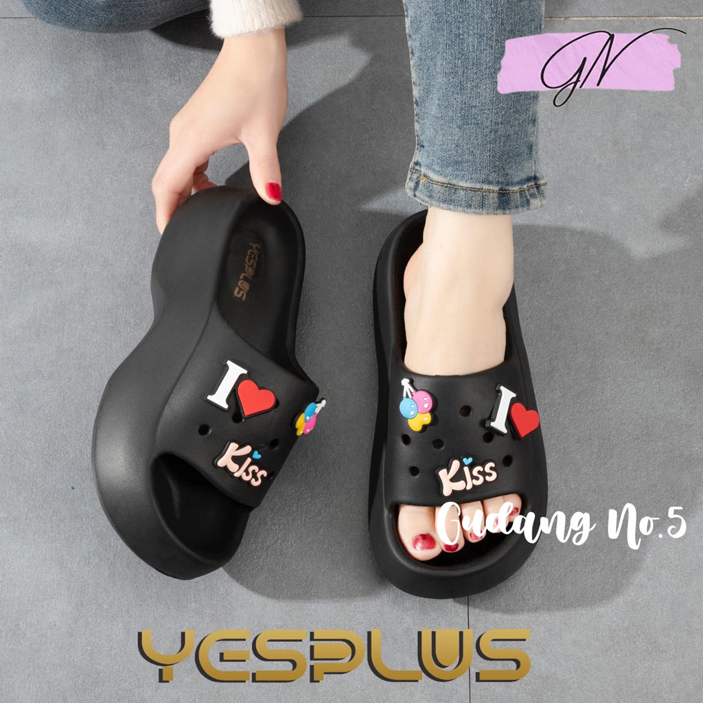 GN-7002-A8 Sandal Selop EVA Wedges Tebal Korean Style Import Jelly Dengan Jibbitz