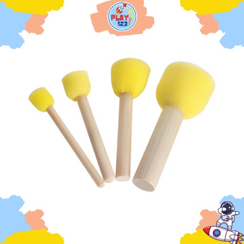 

[PLAY.123] Kuas Spon / Kuas Busa Lukis / Foam Brush Stamp / Wooden Sponge Painting / Isi 4