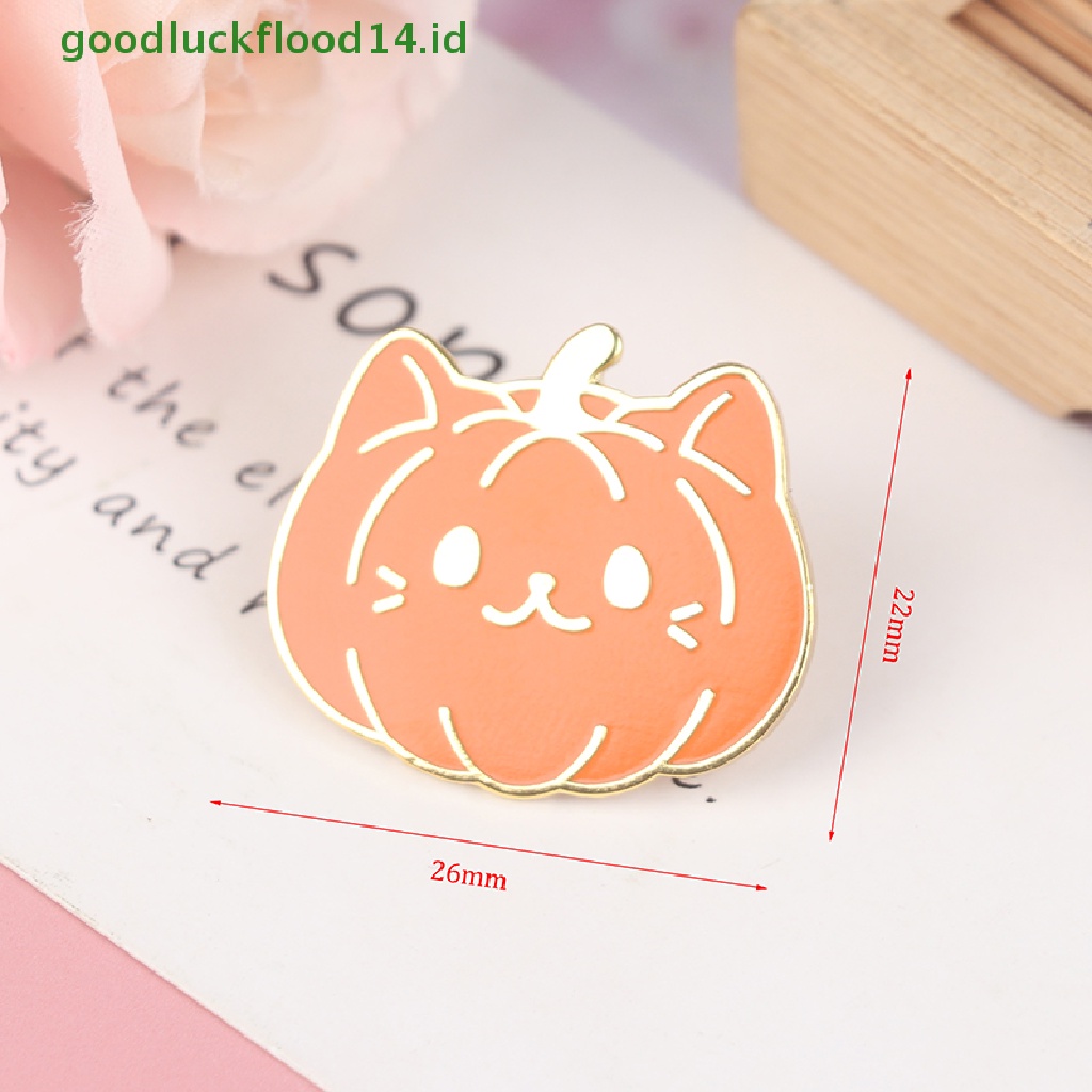 [GOOGFOUR] 1pc Kawaii Pumpkin Cat Enamel Keras Pin Kartun Fashion Tanaman Labu Cahaya [TOP]