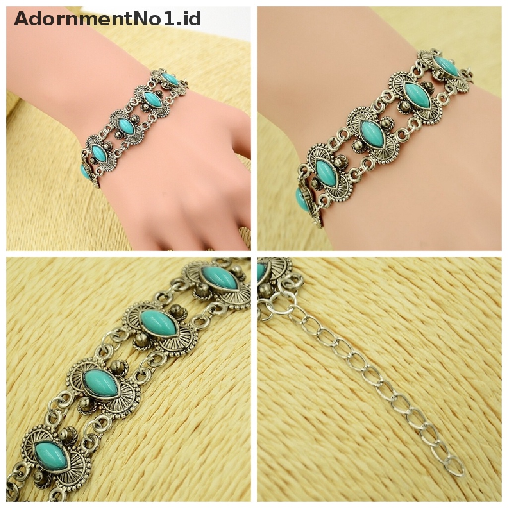 [AdornmentNo1] Sexy Bohemian Fashion Wanita Perak Turquoise Bangle Gelang Pergelangan Tangan Band Perhiasan [ID]