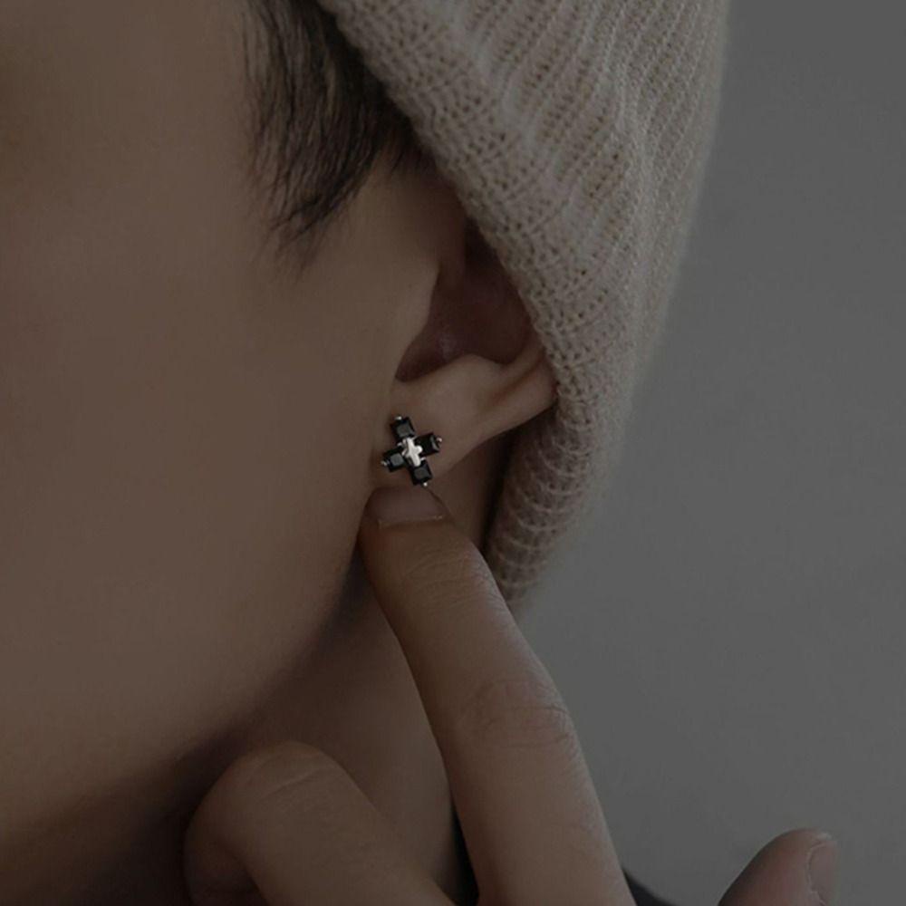 NEEDWAY Anting Pria Serbaguna Sederhana Trendi Salib Fashion Perhiasan Niche Desain Tembaga Gaya Korea Earrings