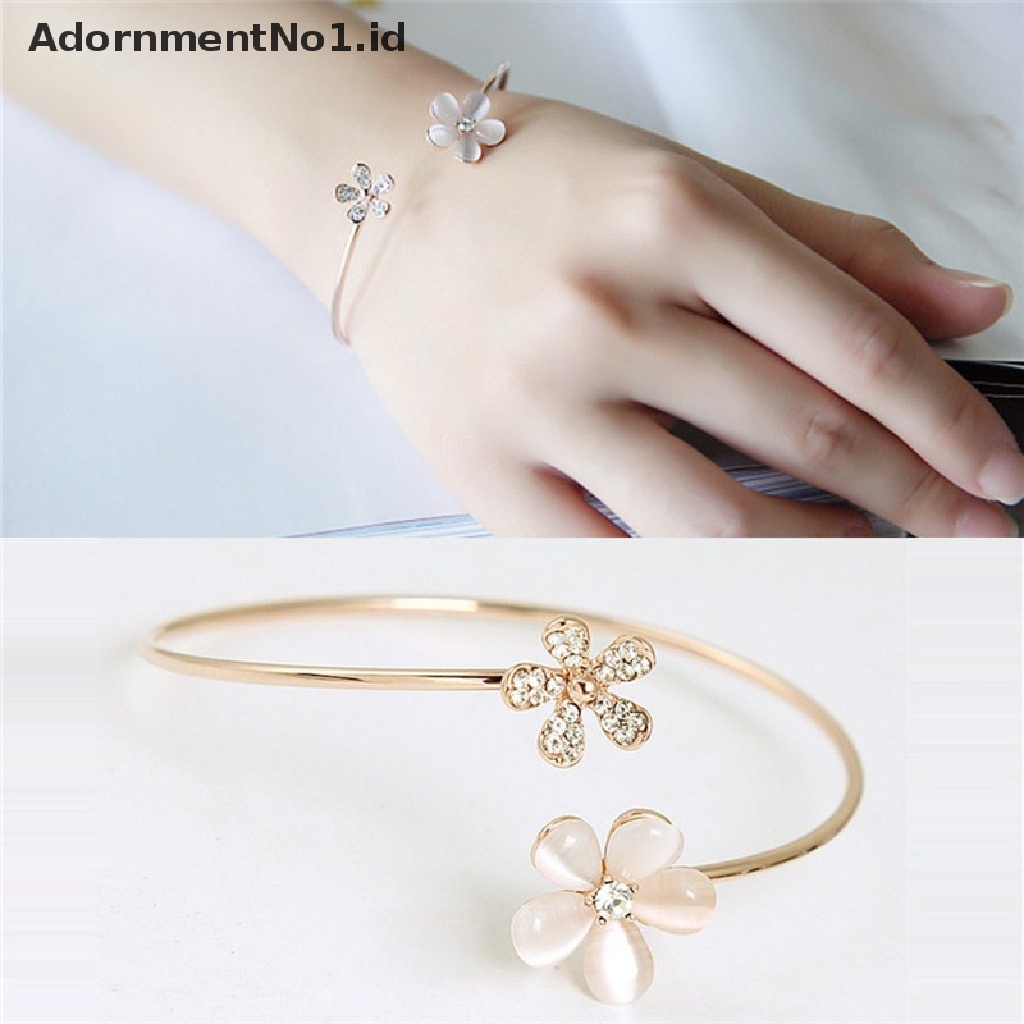 [AdornmentNo1] Fashion Wanita Bunga Kristal Lapis Emas Cuff Gelang Bangle Charm Perhiasan Hadiah [ID]