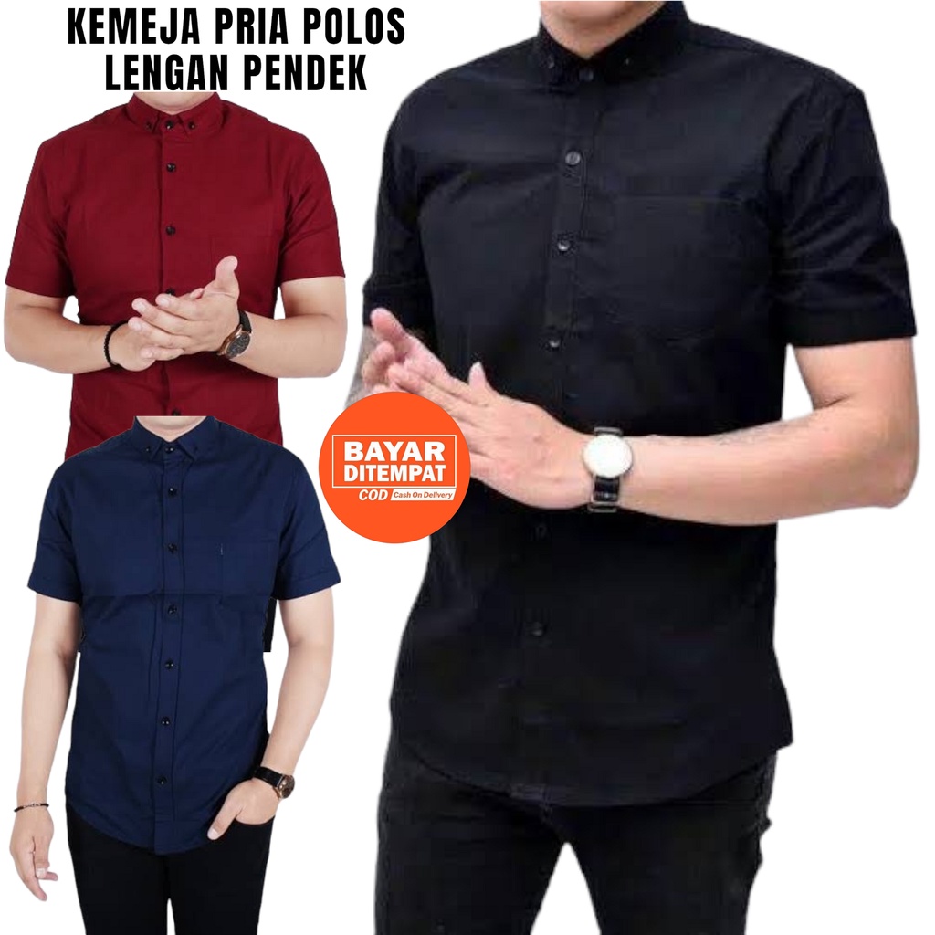 Kemeja Hem Pria Polos lengan Pendek Distro Hitam Navy Maroon Atasan Kemeja Pria Polos Baju Hem Polos