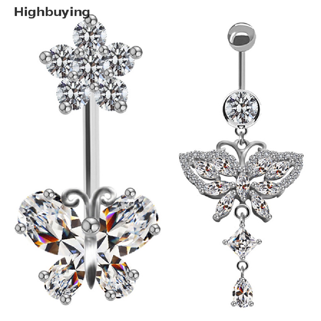 Hbid Stainless Steel Kupu-Kupu Cinta Hati Zirkon Sexy Belly Button Ring Cincin Pusar Glory