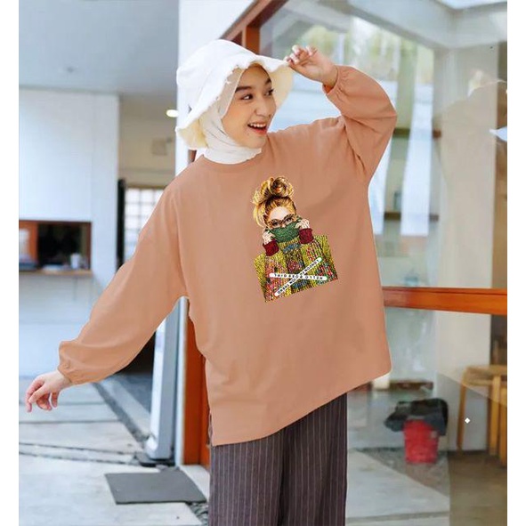 BLOUSE OVERSIZE LENGAN PANJANG KARET LD 130CM DTF CEWEK KACAMATA