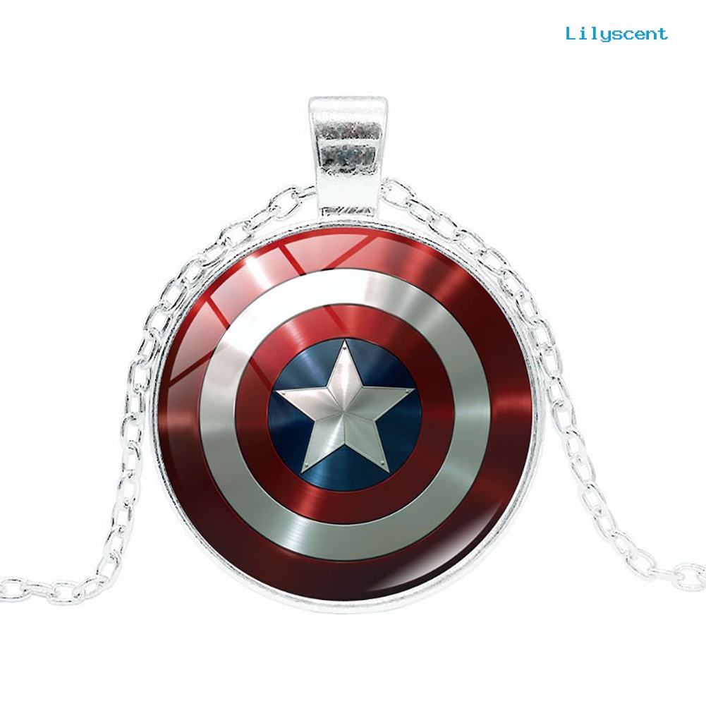 Ls Avenger Captain America Shield Cabochon Kalung Rantai Liontin Kaca