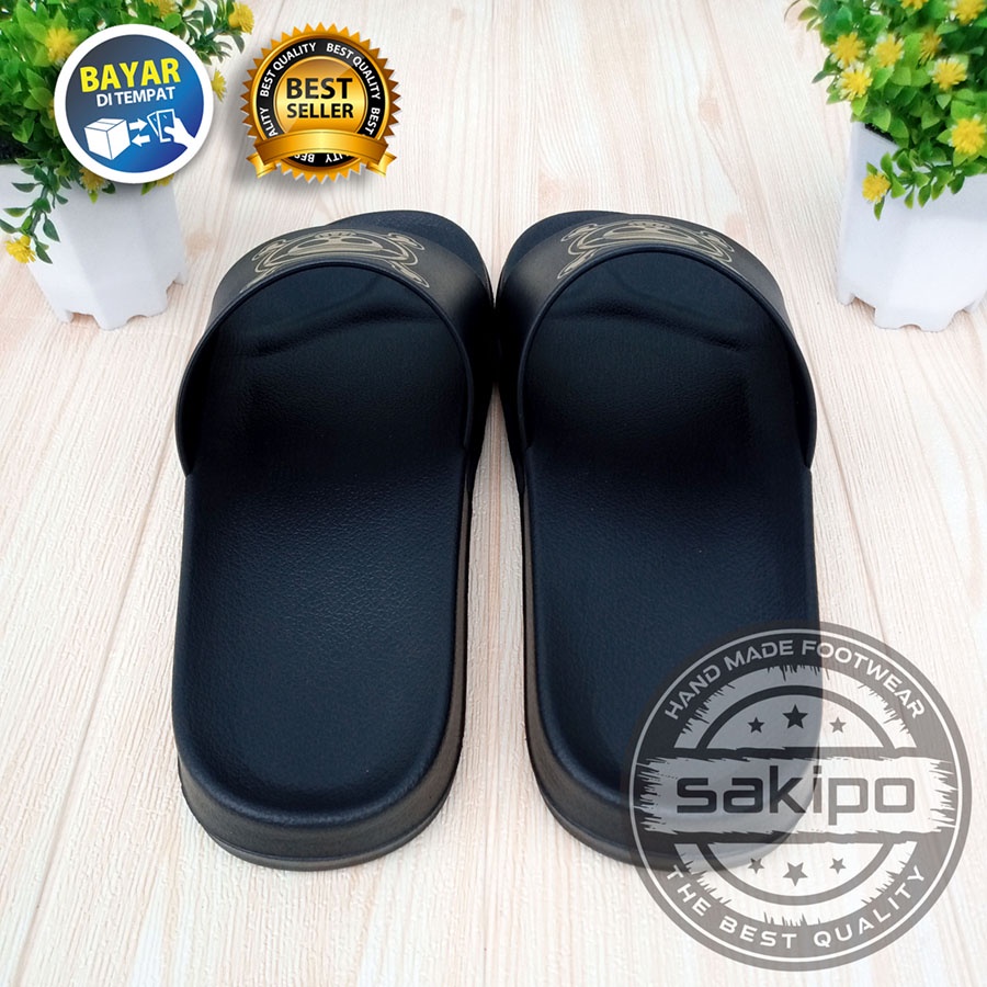 PROMO 2.2 COD SALE !! SANDAL DISTRO KEREN KEKINIAN PRIA DEWASA REMAJA SLIDE HITAM EMAS MOTIF TENGKORAK LUFFI ONE PEACE / SENDAL SLIDE MURAH / SANDAL TAHAN AIR KEKINIAN / SAKIPO