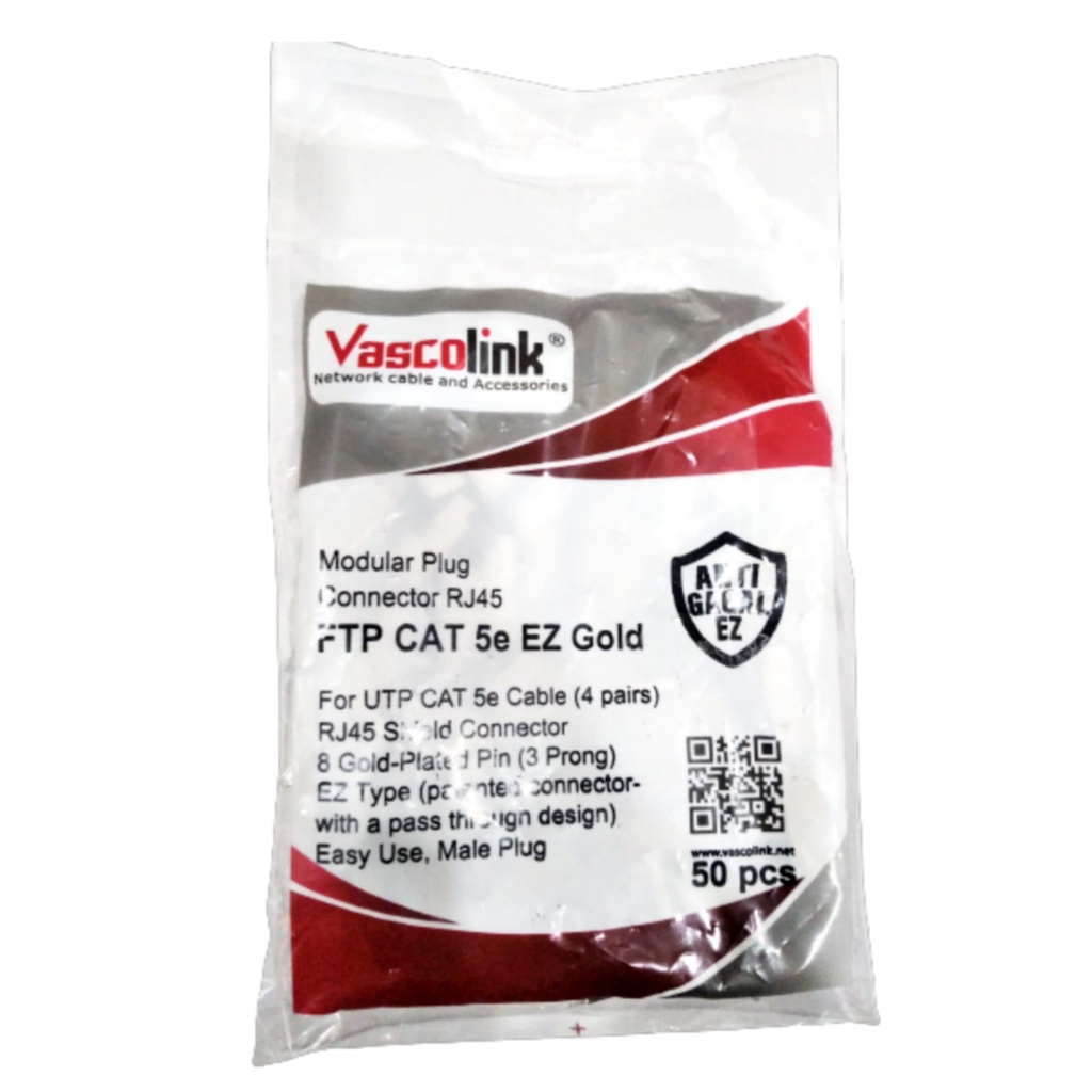 Vascolink EZ-FTP-C5 STP FTP Konektor RJ45 EZ Gold Anti Gagal Cat 5 Cat 5e Cat5 Cat5e