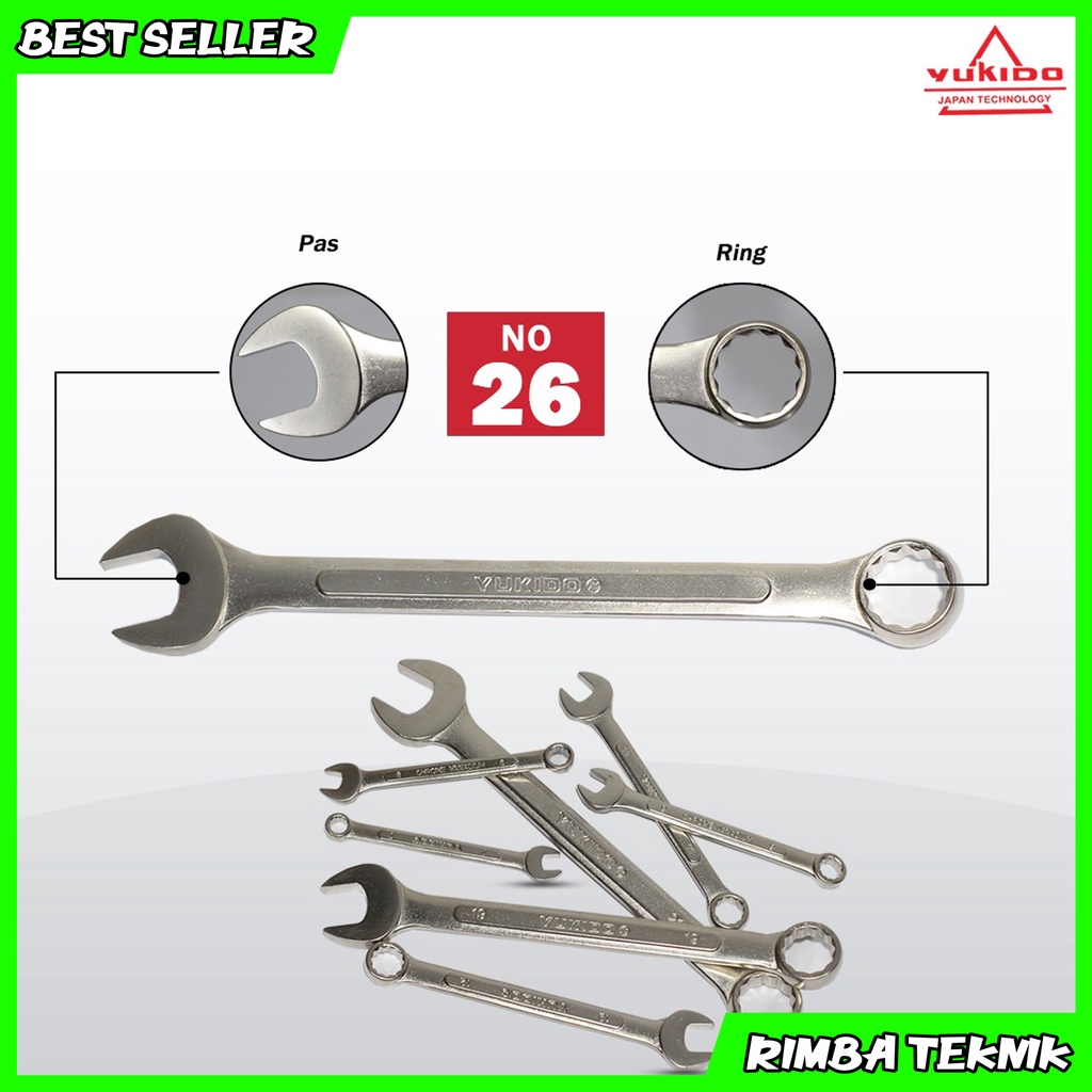 PROMO !! Kunci Ring Pas 26 mm Chrome Vanadium Steel Combination Wrench YUKIDO