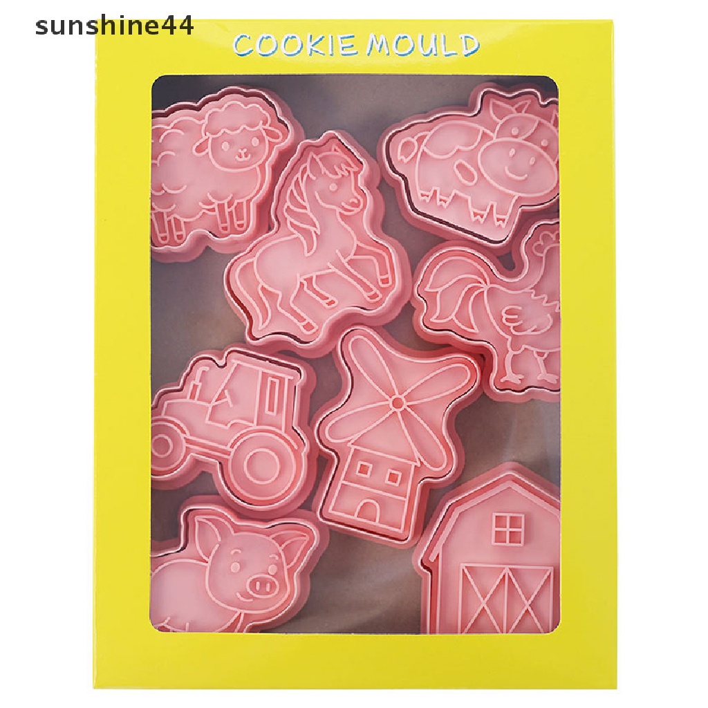 Sunshine 8Pcs/Set Kartun Hewan Pertanian Cookie Cutters Farm Party Cake Decorag Cetakan.