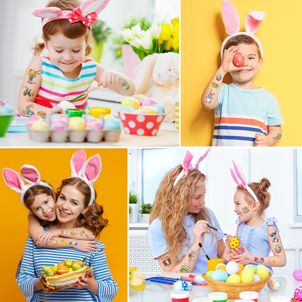 1pc Pola Acak Eater Anak Kartun Tato Stiker Lucu Kelinci Telur Dewasa Anak Temporary Tato Palsu Tahan Air Happy Easter