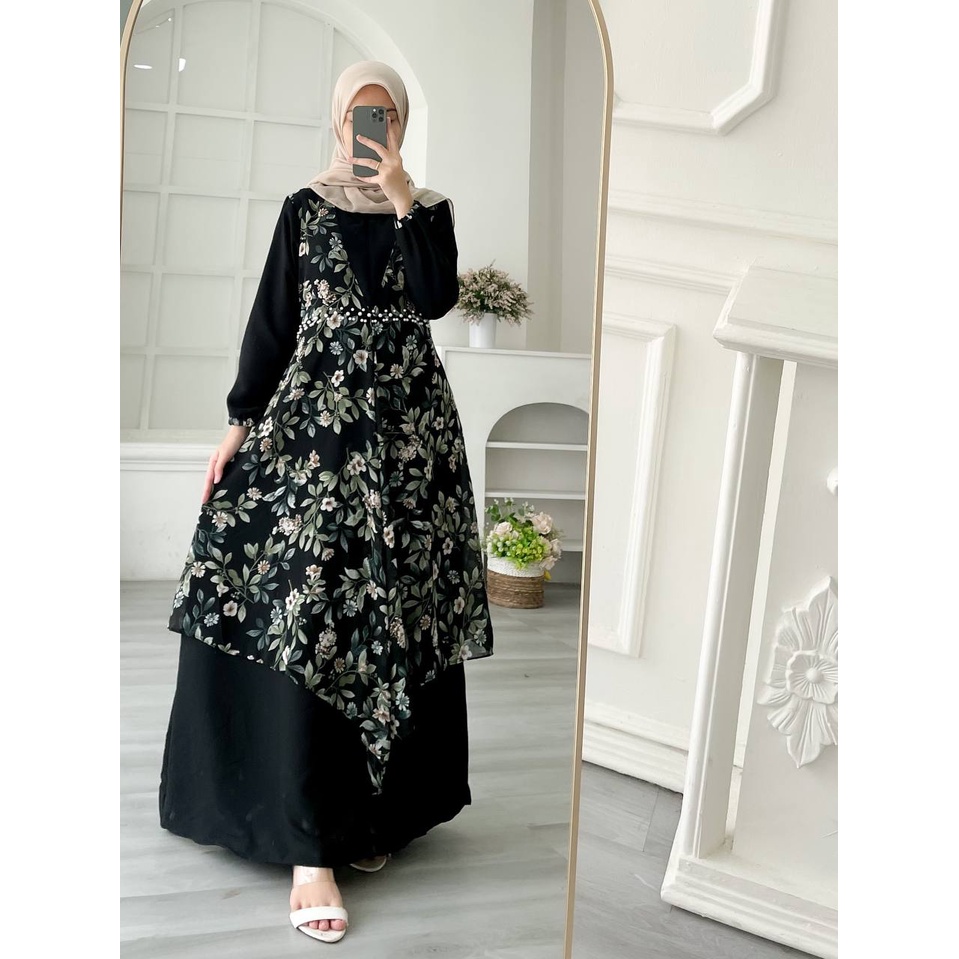 PRITA MAXI (LD 100 PB 137) - Dress Ceruty Motif Bunga Bahan Lady Zara