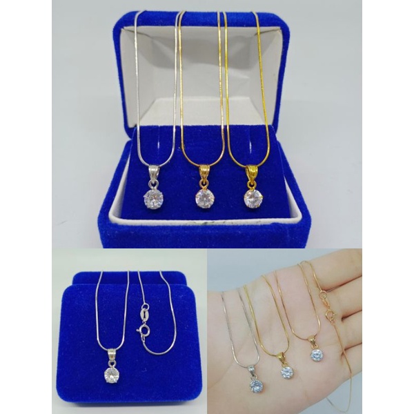 kalung rantai kasandra bulat+liontin solitaire mp/perak asli silver 925 lapis emas/perhiasan fashion wanita terbaru