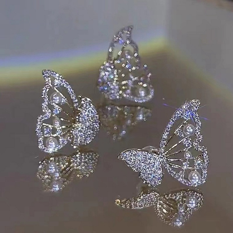 Anting Kupu-Kupu Mutiara Berlian Cantik Elegan Modis Untuk Wanita