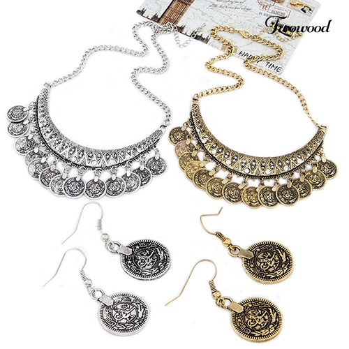 Twowood Women's Vintage Style Choker Kalung Kait Anting Pernyataan Set Perhiasan