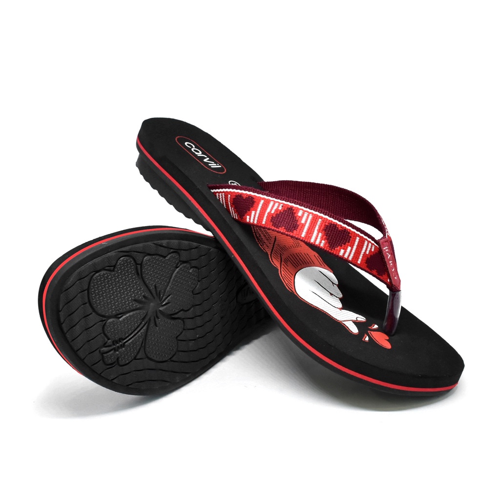 Carvil Kyeopta TW Sandal Jepit Casual Anak Perempuan Black Red _A24