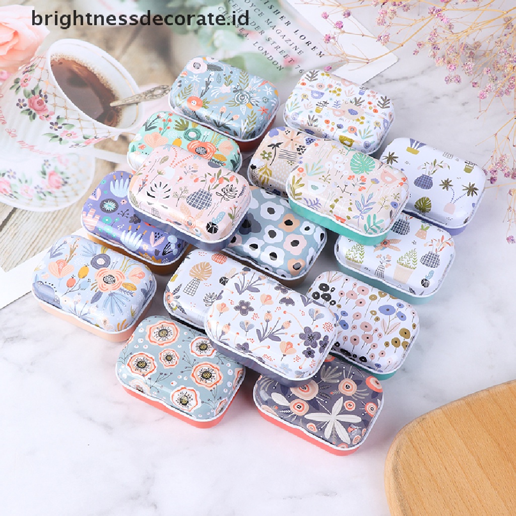 [Birth] Mini Flower Tin Trinket Coin Box Tempat Penyimpanan Perhiasan Tinplate Small Floral [ID]