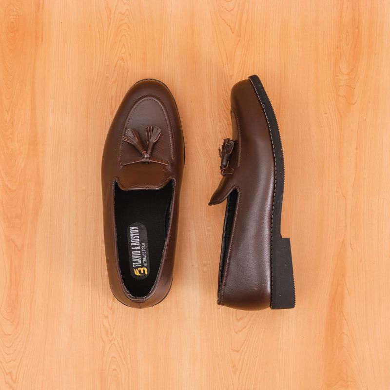 sepatu tassel loafers pria sepatu pantofel pria pita tassel kulit asli sepatu kerja kulit model CHIESA Made by Flavio Boston FOOTWEAR