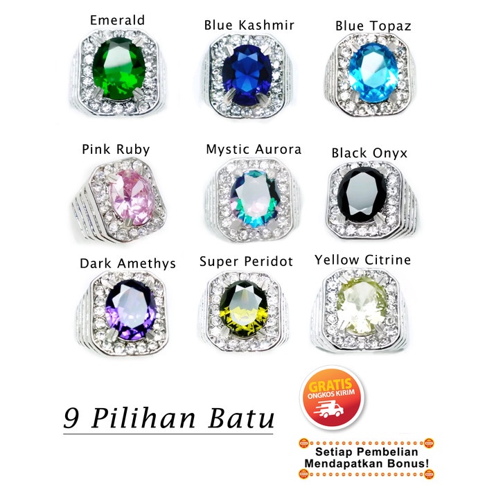 Cincin Pria Batu Akik Cutting Sapphire Ruby Emerald Peridot Mystic - 7, Pink Ruby