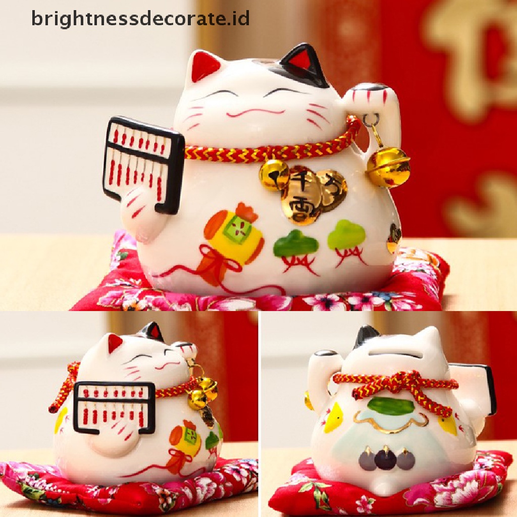 [Birth] Keramik Lucky Cat Maneki Neko Hadiah Usaha Uang Kucing Rejeki Feng Shui Craft [ID]