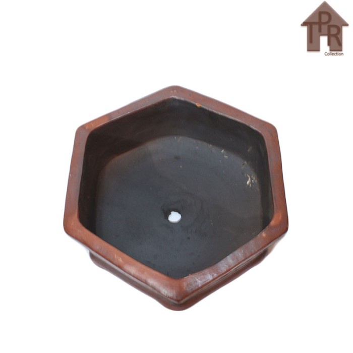 Terakota | Pot Tanah Liat / Pot Bonsai Segi-6 Motif Sulur S-M-L