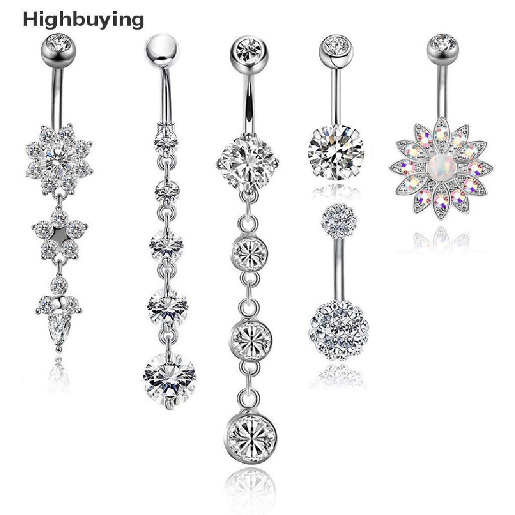 Hbid 6PCS 14G Stainless Steel Crystal Belly Button Rings Cincin Pusar Perhiasan Glory