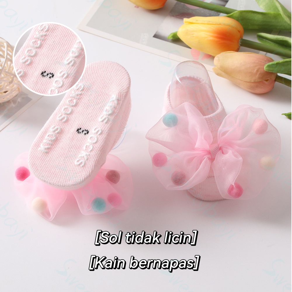 Sweetybayi Kaos kaki anak bayi balita perempuan anti slip kaus kaki bayi anak ruffle pita