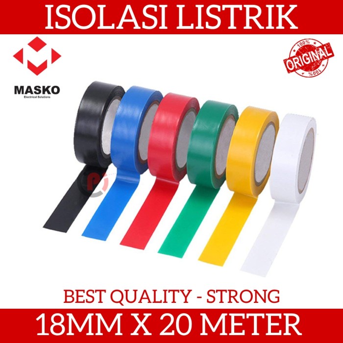 MASKO Isolasi Listrik PVC Tape Electrical 18mm x 20 Meter Warna Warni