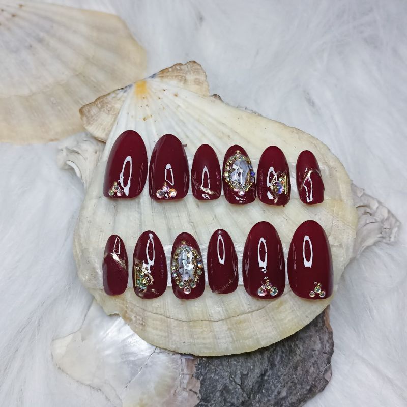 NAILART WEDDING, KUKU PALSU PENGANTIN WARNA MERAH