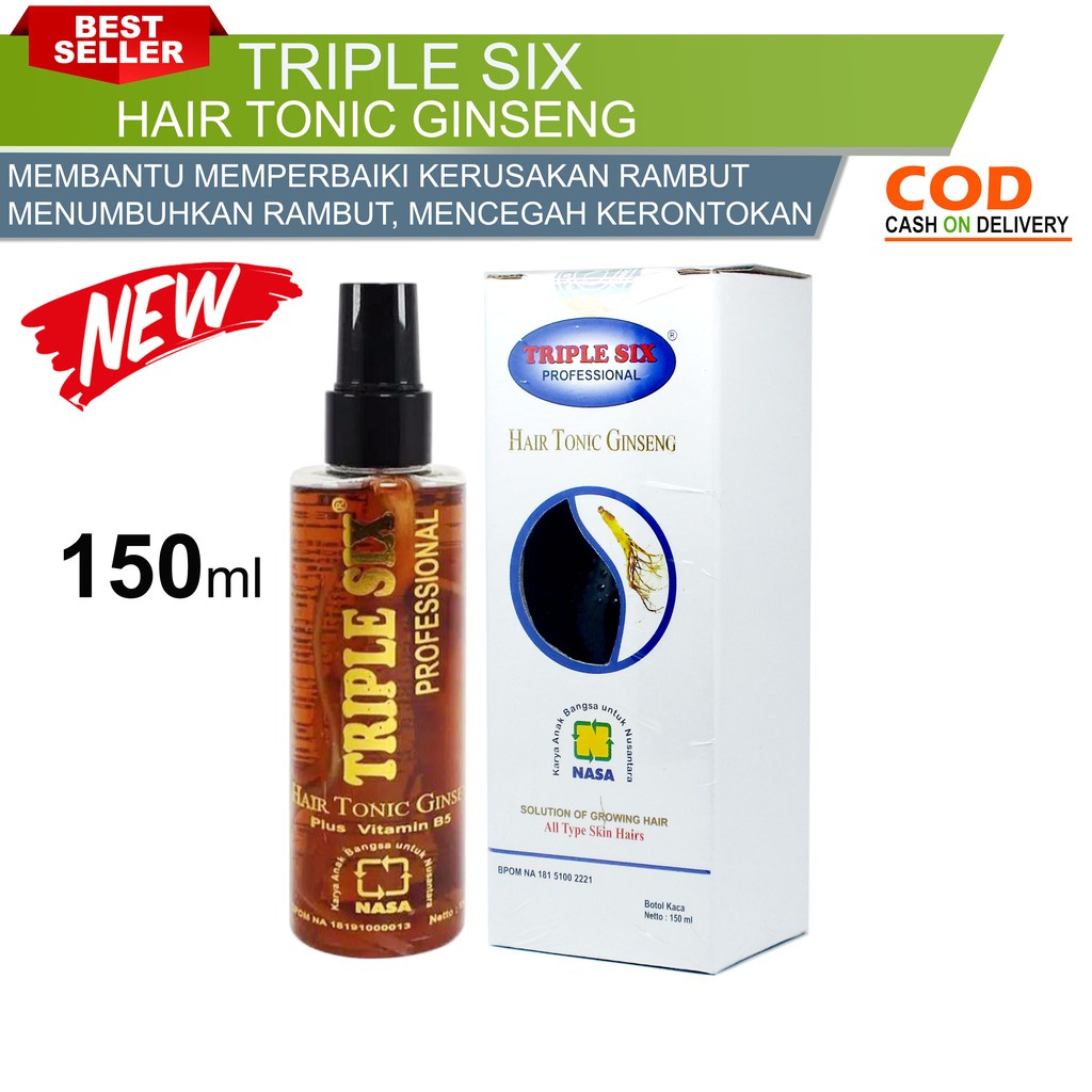 Penumbuh Rambut Botak dan Rontok Penghilang Uban Penghilang Ketombe Triple Six Hair Tonic Ginseng