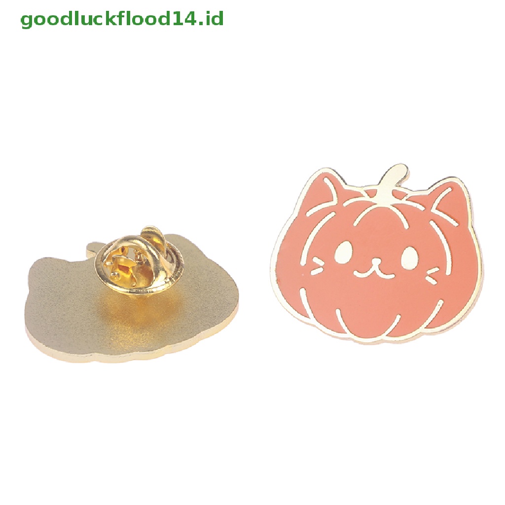 [GOOGFOUR] 1pc Kawaii Pumpkin Cat Enamel Keras Pin Kartun Fashion Tanaman Labu Cahaya [TOP]