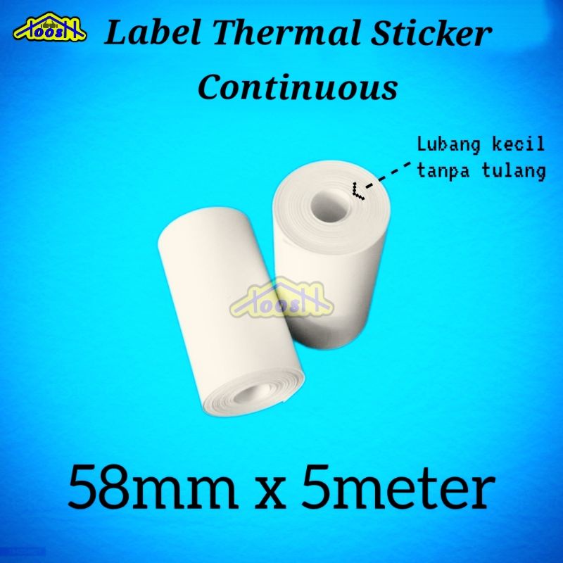 

kertas sticker thermal 58mm continuous thermal sticker 58mm x 5meter 58x30 57x30 kertas thermal sticker 58mm label sticker thermal kertas sticker 58mm menyambung tanpa gap cetak resi olshop