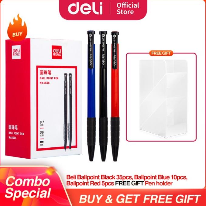 

MURAH DELI Paket Hemat 10 - Ballpoin Pulpen Hitam,Biru,Merah & Tempat Pulpen