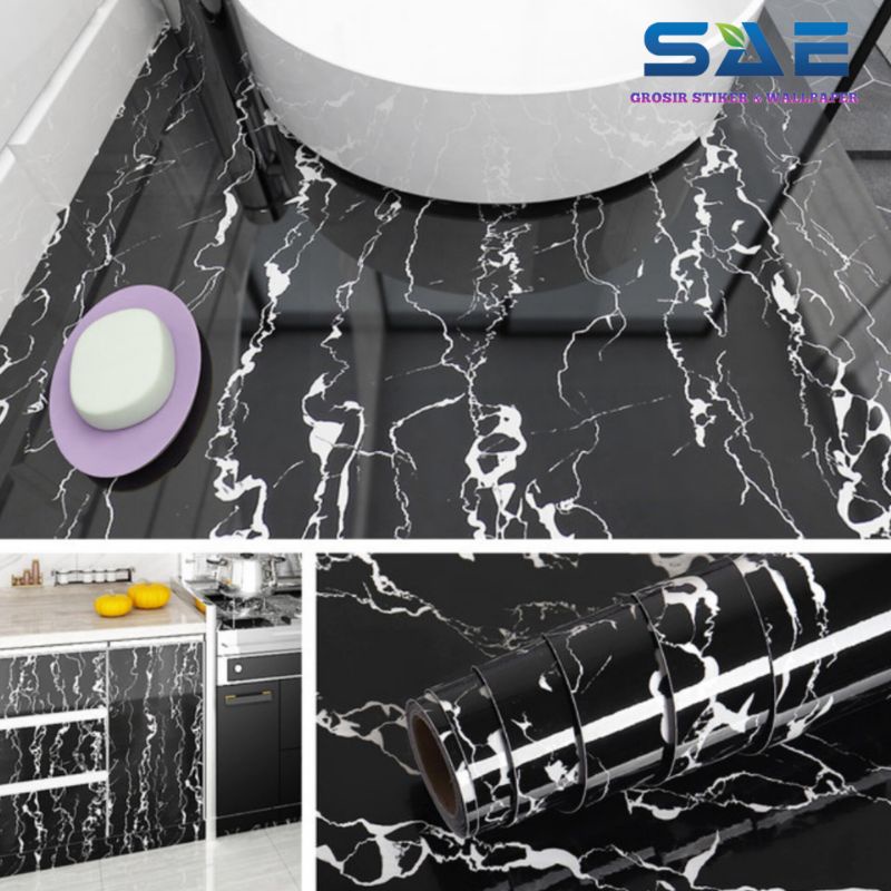 Wallpaper Sticker Lantai Keramik Meja Dapur Dinding Kompor Pvc Marmer Premium Berperekat L-120Cm