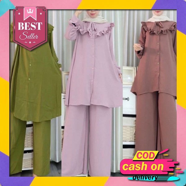 Julita Set Long Ld 115-120Cm Crinkle Premium / Setelan Polos Long Tunik Julita / One Set Polos Renda