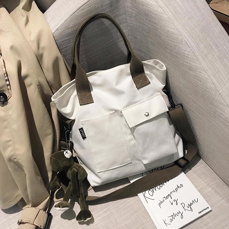 ◑☈❃Sera Canvas Big Bag Women s Bag New 2022 Korean Version Student Class Portable Tote Bag Bag Shoulder Messenger Bag