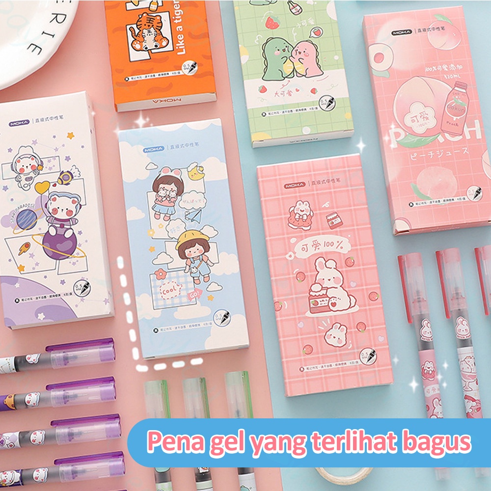 Sweetybayi 6pcs set Pen gel motif kartun Pulpen gel lucu Pulpen aesthetic import Ballpoint gel