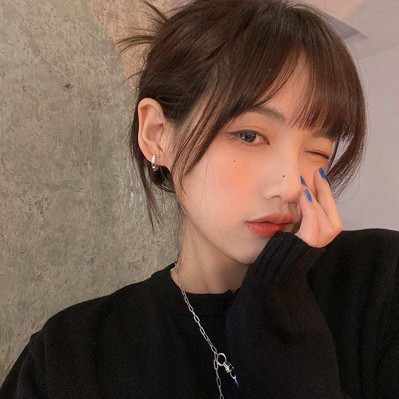 Fashion Hoop Earring Perak Anting Kristal Untuk Wanita Perhiasan Aksesoris Sederhana
