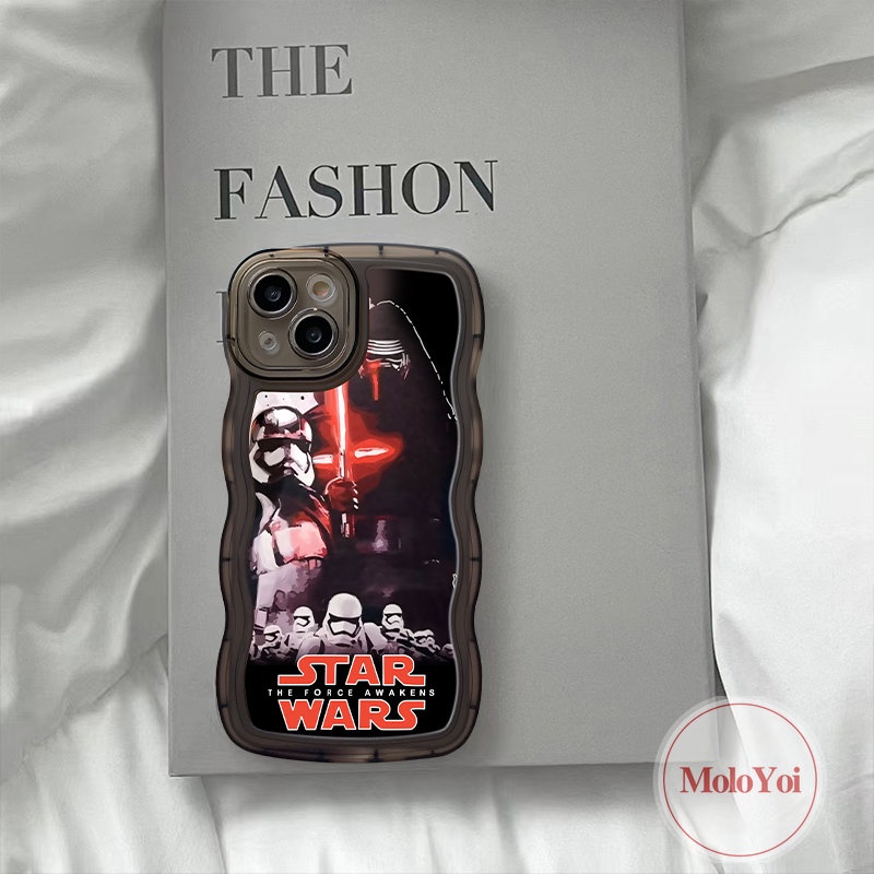 IPHONE Ins Fashion Trendi Merek Star Wars Case Kompatibel Untuk Iphone11 Pro Max XR 12 13 14 Pro Max 6 6S 7 8 Plus X XS Max SE 2020 Wavy Edge Soft TPU Back Cover