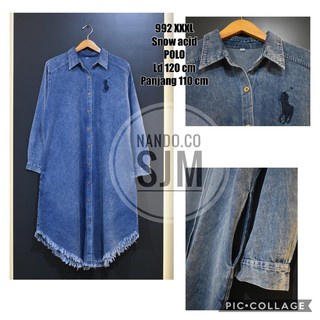 MBO DENIM LONG TUNIK PL WANITA SNOW ACID FIT XL SAMPAI XXXL BAHAN DENIM JEANS LENGAN PANJANG 992