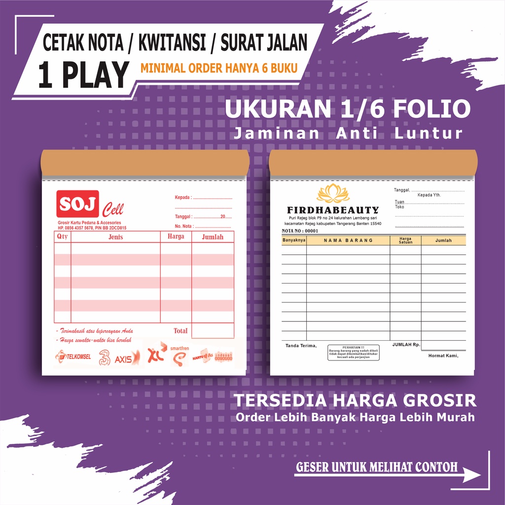 Jual Nota Custom Kwitansi 1 Ply 16 Folio Buku Nota Penjualan Surat Jalan Invoice Kwitansi Tanda 9022