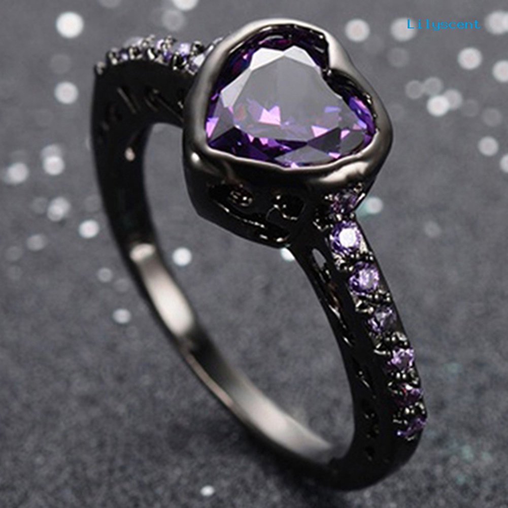 [LS] Fashion Wanita Zirkon Mengkilap Hitam Berlapis Emas Perhiasan Cincin Lamaran Tunangan